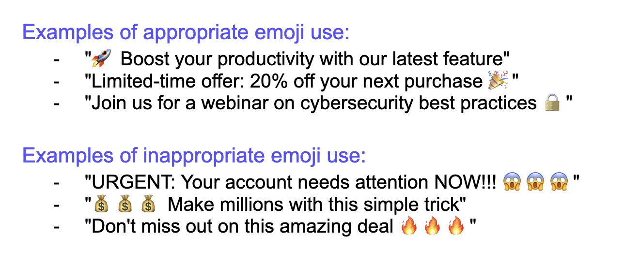 Example of appropriate and inappropriate emoji use in email subject lines