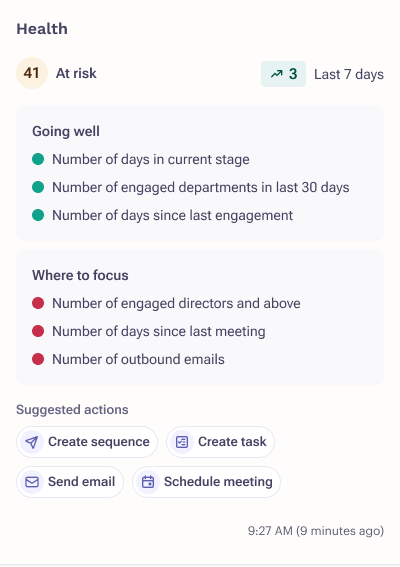 Outreach's Opportunities feature which leverages visible insights to identify renewal and expansion opportunities, highlighting next best actions to prevent churn.