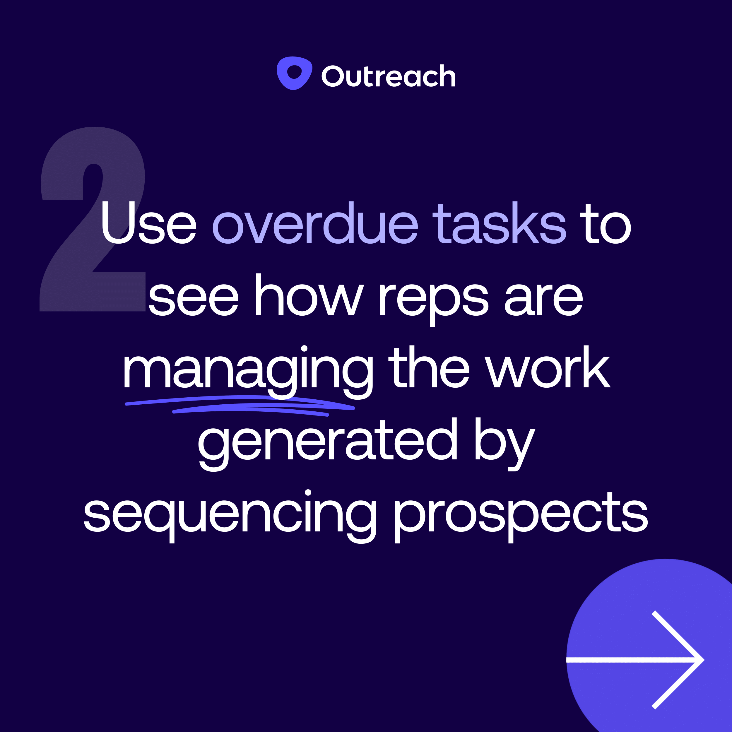 Outreach Core Platform Ads Square, tip to use overdue tasks to see how reps are managing the work generated by sequencing prospects