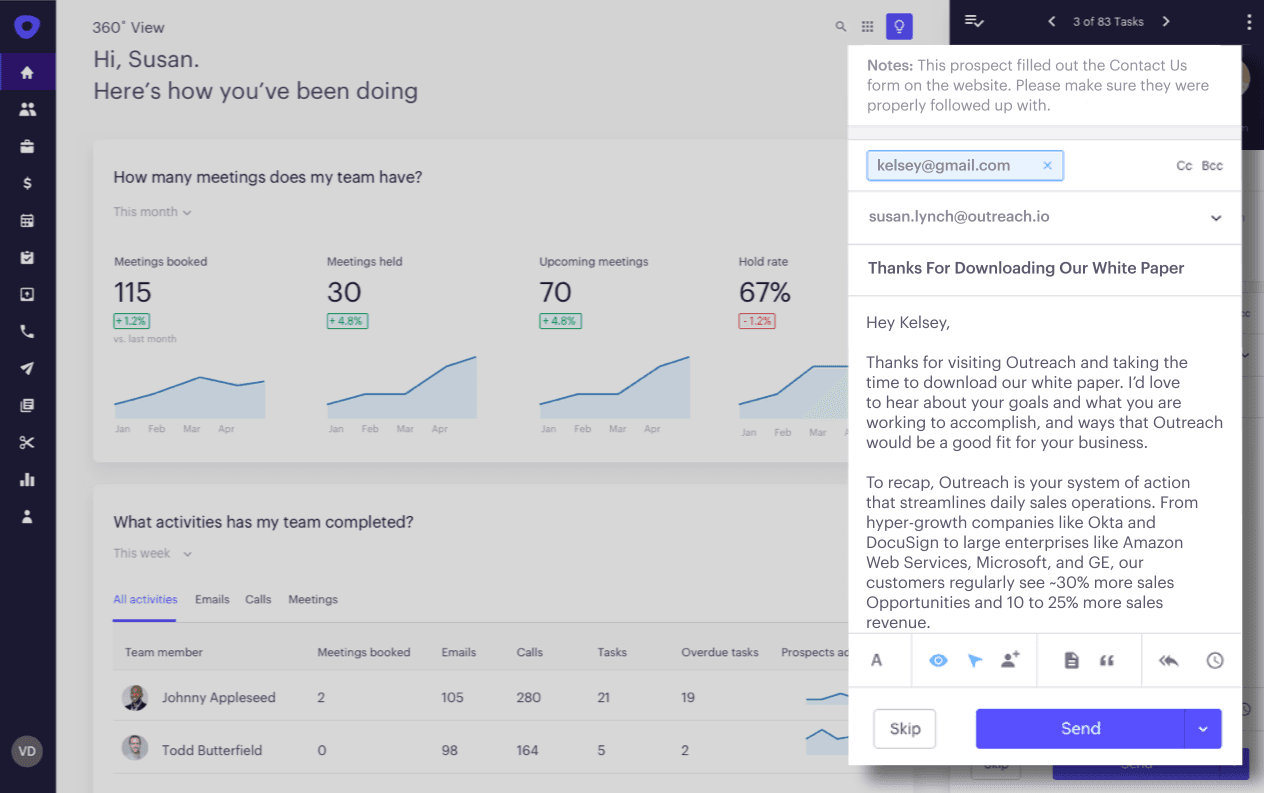 Passing Leads Sidebar Popout in Outreach